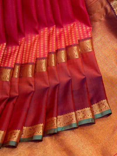 Cerise Red Shot colour lakshadeepam pure zari Kanchipuram silk saree