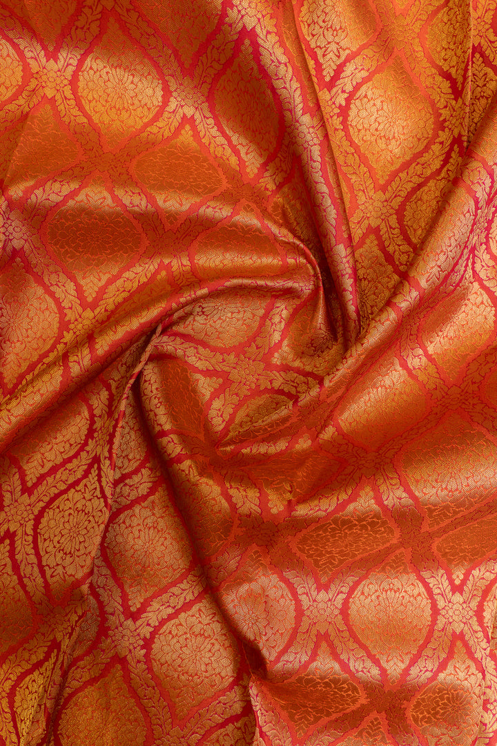 Peach brocade pure Kanchipuram silk saree