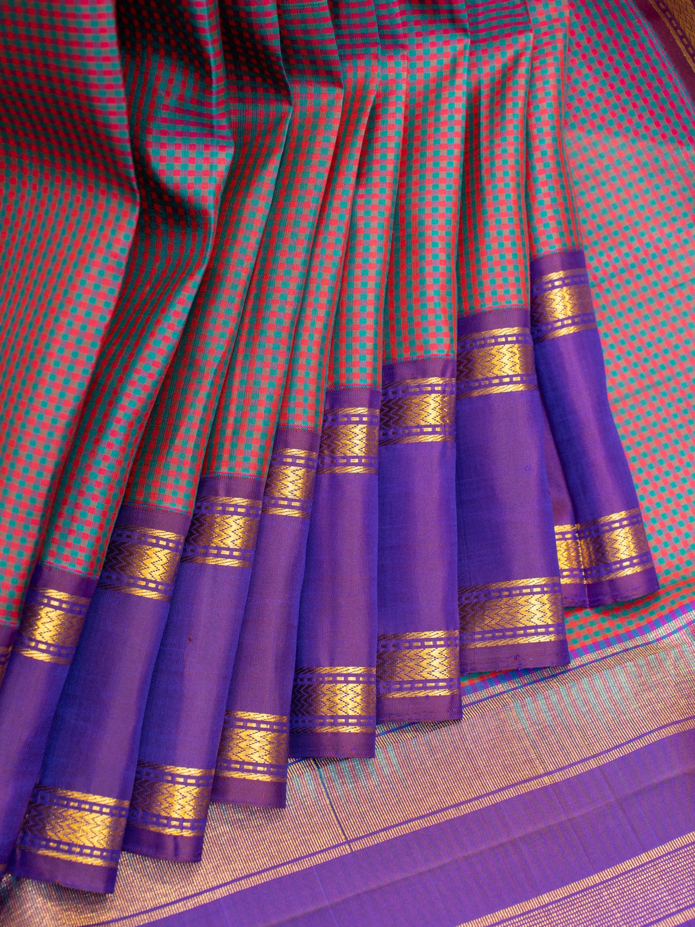 Blue and pink podikattam pure Kanchipuram silk saree