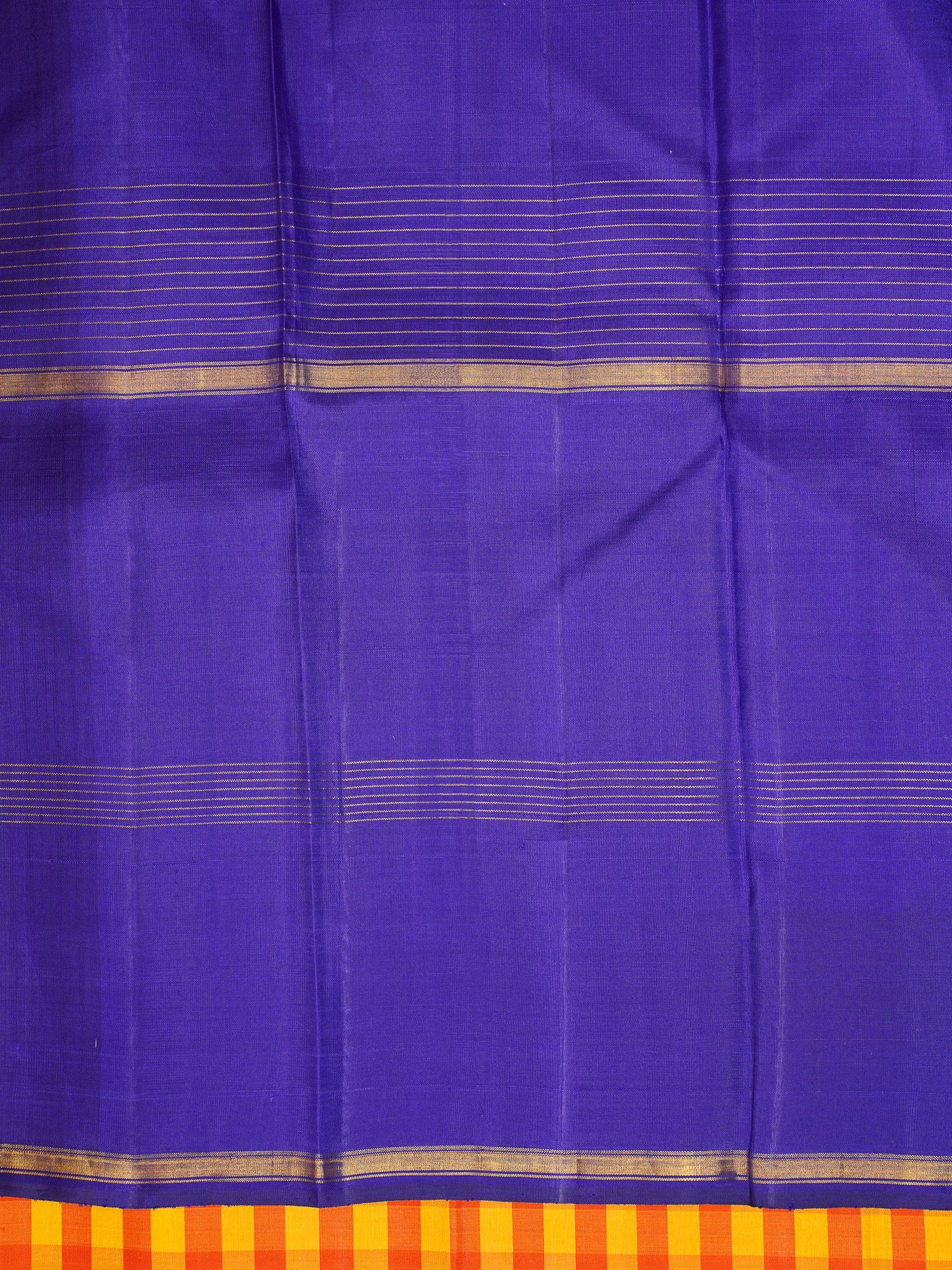 Yellow and Orange Checks Kanchipuram Silk Saree