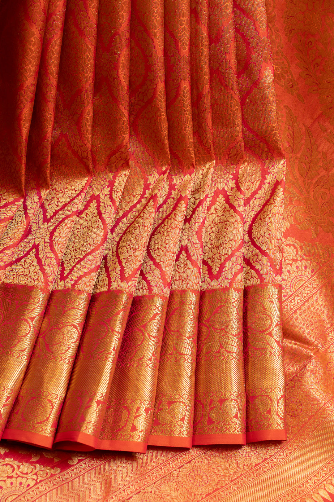Peach brocade pure Kanchipuram silk saree