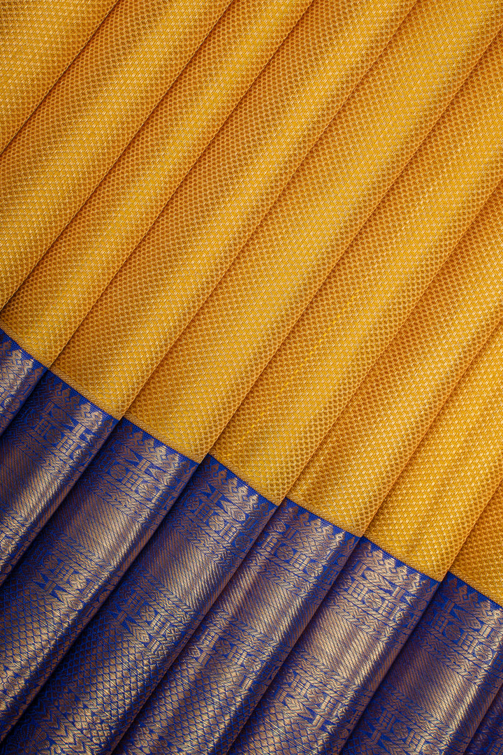 Yellow and MS blue brocade  Pure Kanchipuram Silk Saree