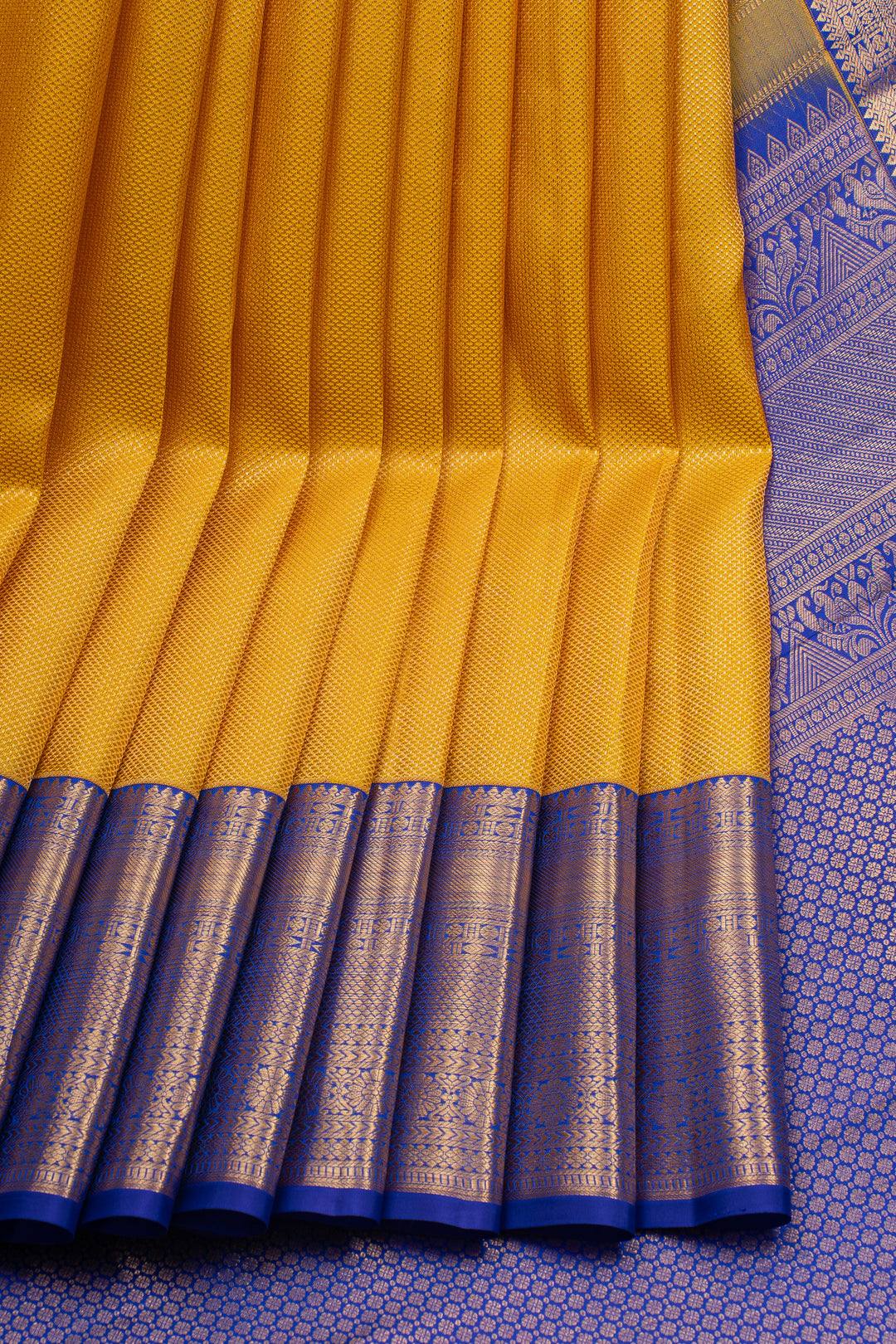 Yellow and MS blue brocade  Pure Kanchipuram Silk Saree