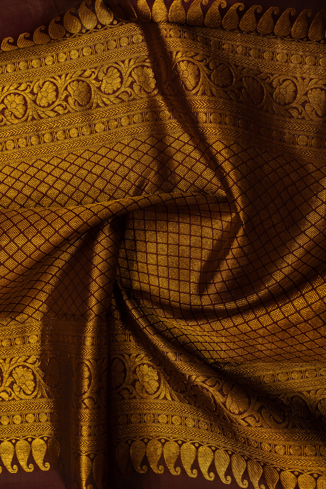 Flamingo pink and jamun zari checks pure Kanchipuram silk saree