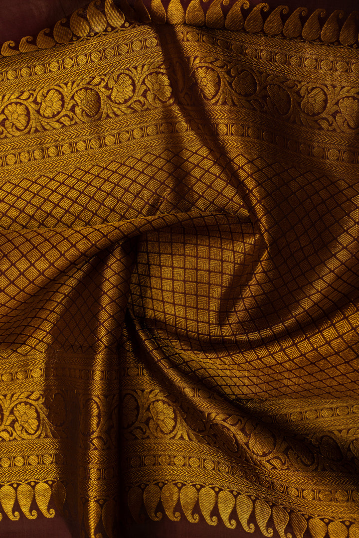 Flamingo pink and jamun zari checks pure Kanchipuram silk saree