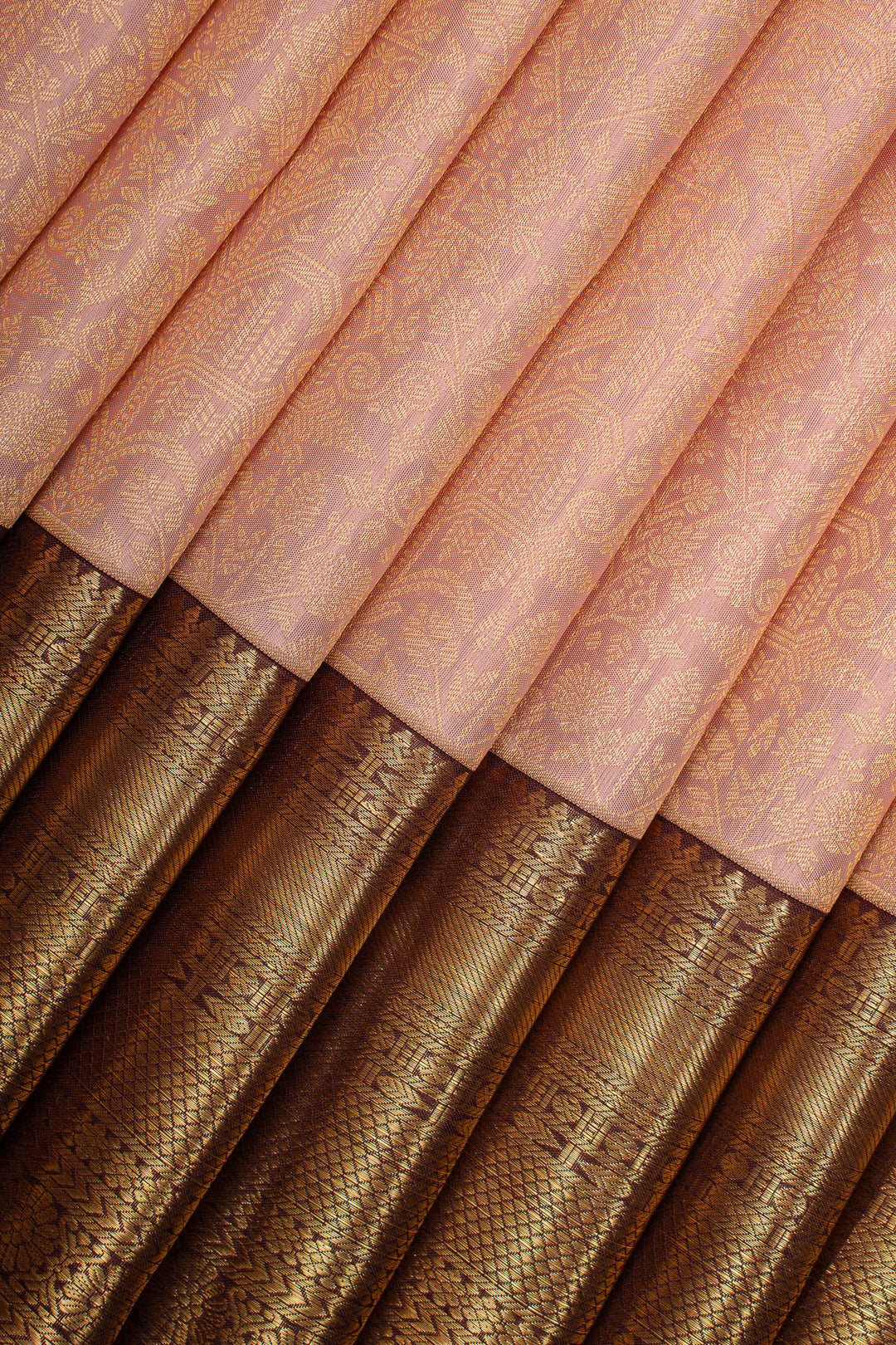 Pastel Pink and Jamun Brocade Pure Kanchipuram Silk Saree