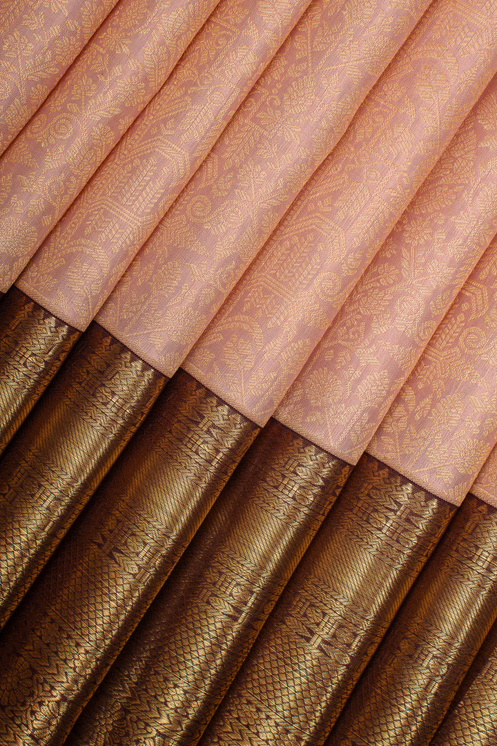 Pastel Pink and Jamun Brocade Pure Kanchipuram Silk Saree