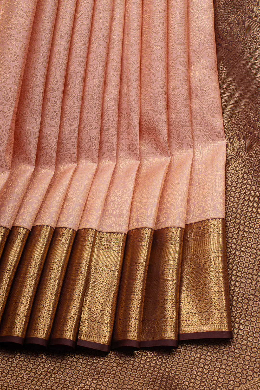 Pastel Pink and Jamun Brocade Pure Kanchipuram Silk Saree