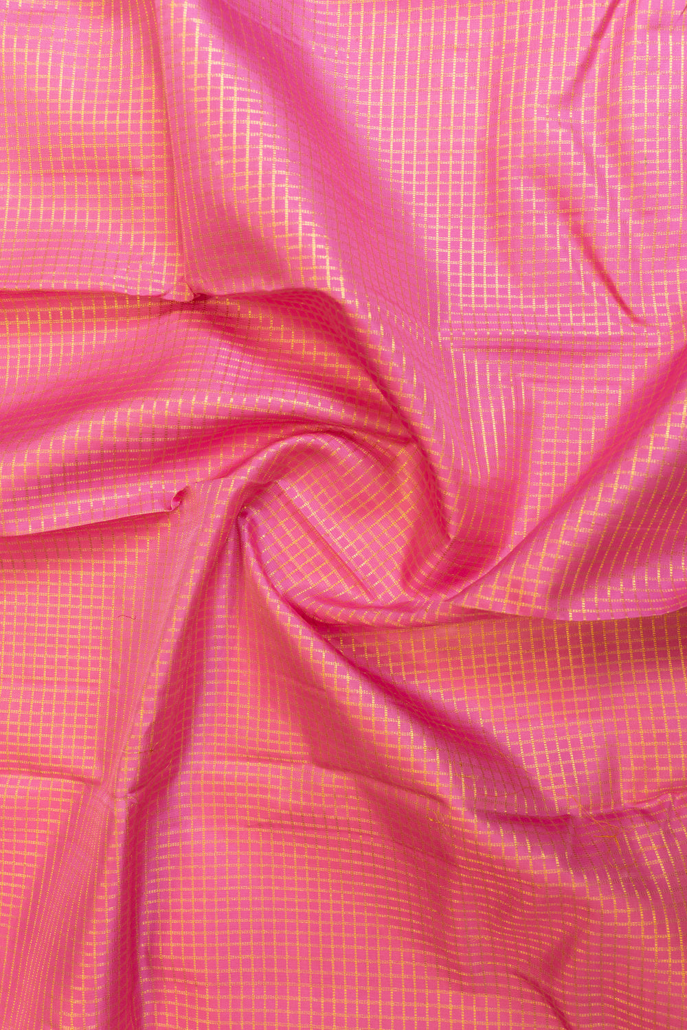 Flamingo pink and jamun zari checks pure Kanchipuram silk saree