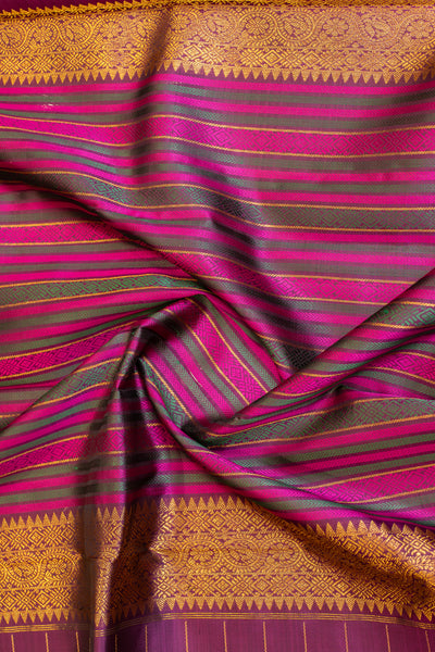 Purple neli stripes pure Kanchipuram silk saree