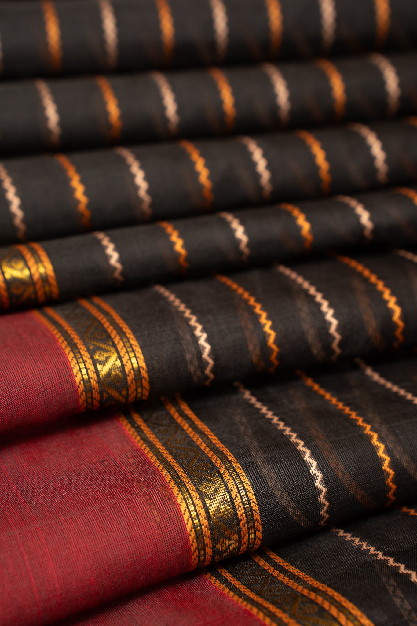Black Neli Stripes Pure Handowven Silk Cotton Saree - Clio Silks