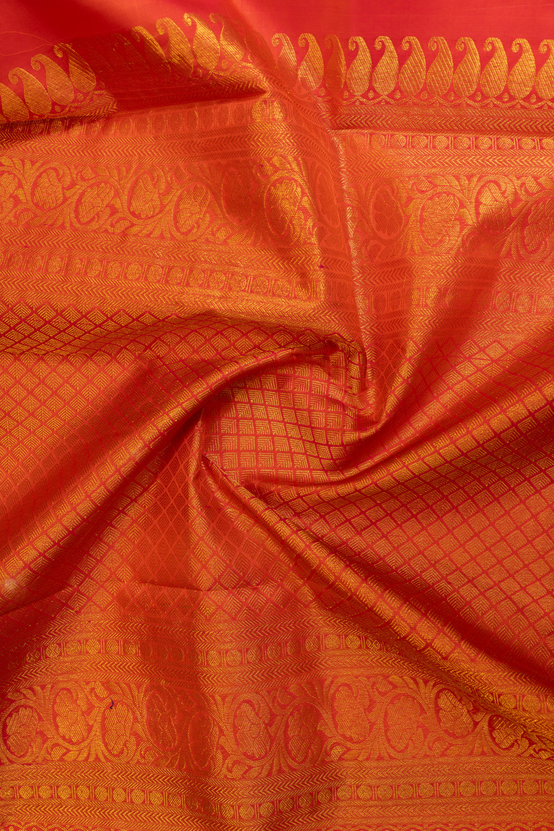 Ivory and peach floral brocade pure Kanchipuram silk saree