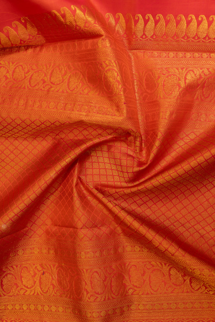 Ivory and peach floral brocade pure Kanchipuram silk saree