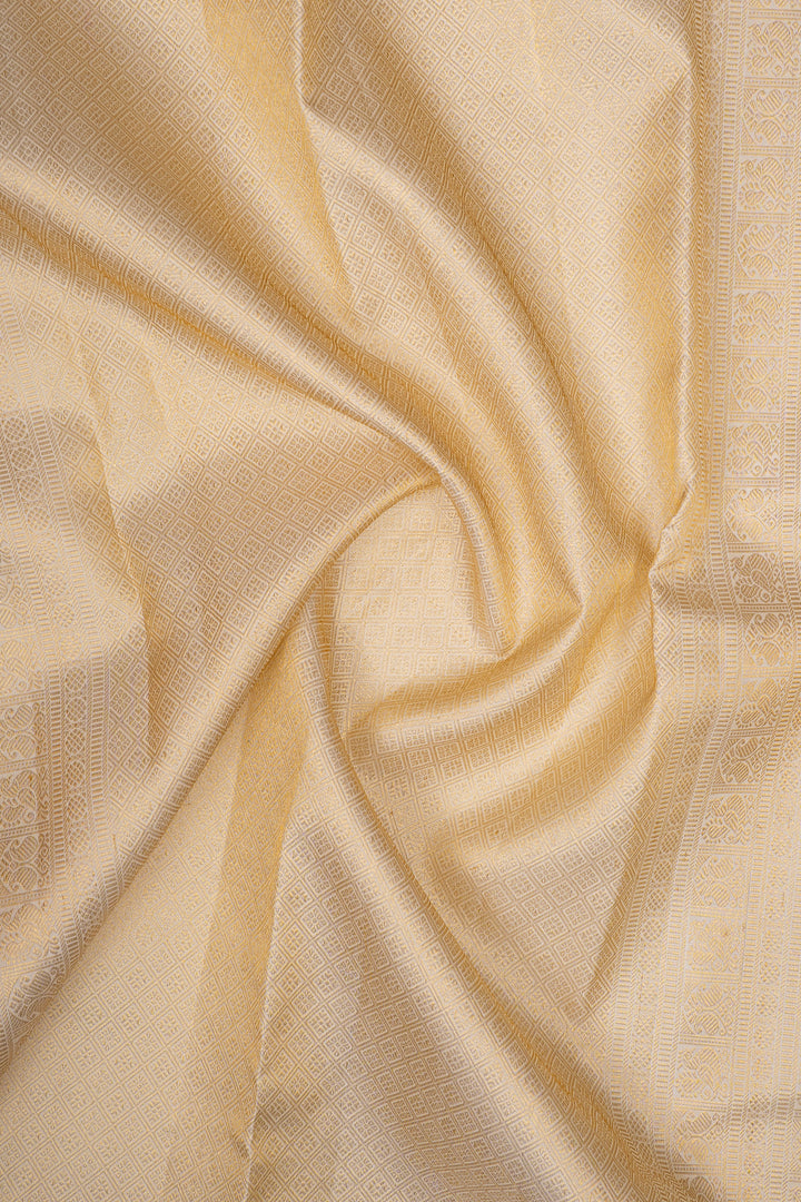 Mustard and Ivory Zari Checks Pure Kanchipuram Silk Saree