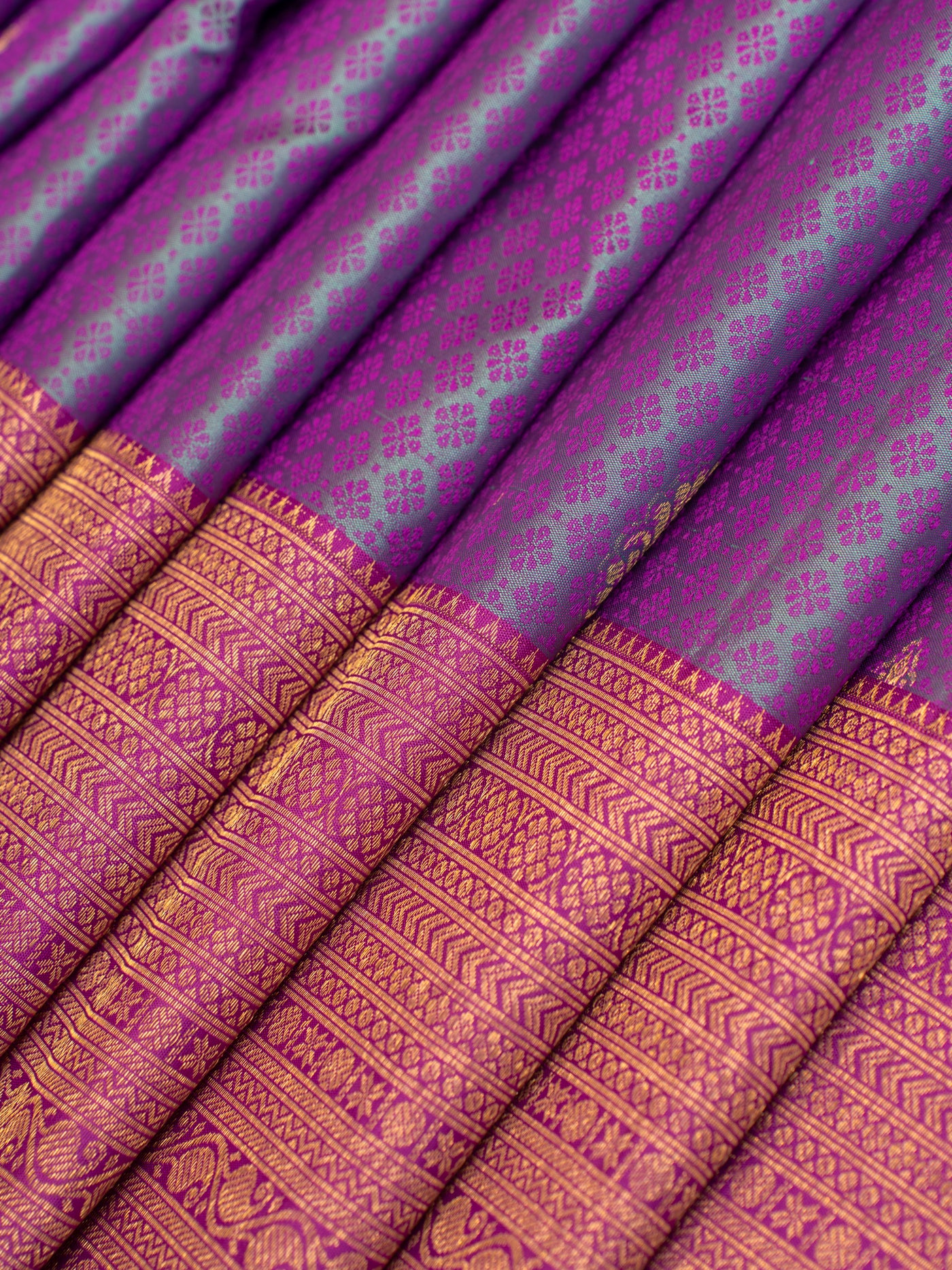 Purplish blue thread brocade pure Kanchipuram silk saree