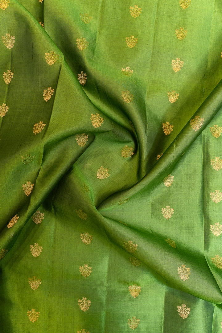 Mehendi green and red pure silk saree