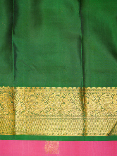 Pink and Green Traditional Pure Kanchipuram Silk Saree