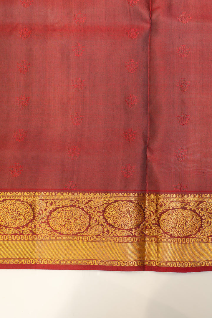 Mehendi green and red pure silk saree