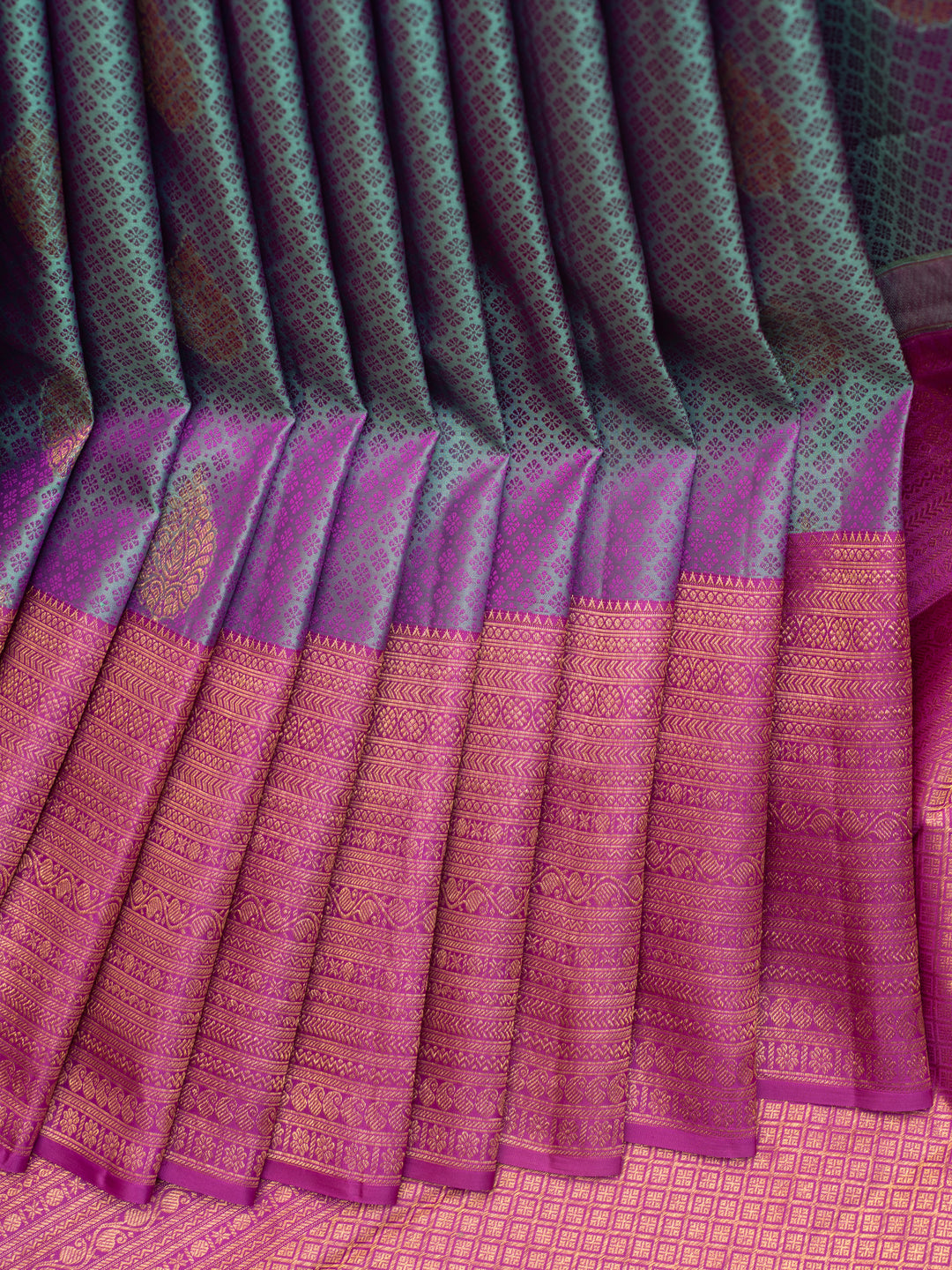 Purplish blue thread brocade pure Kanchipuram silk saree
