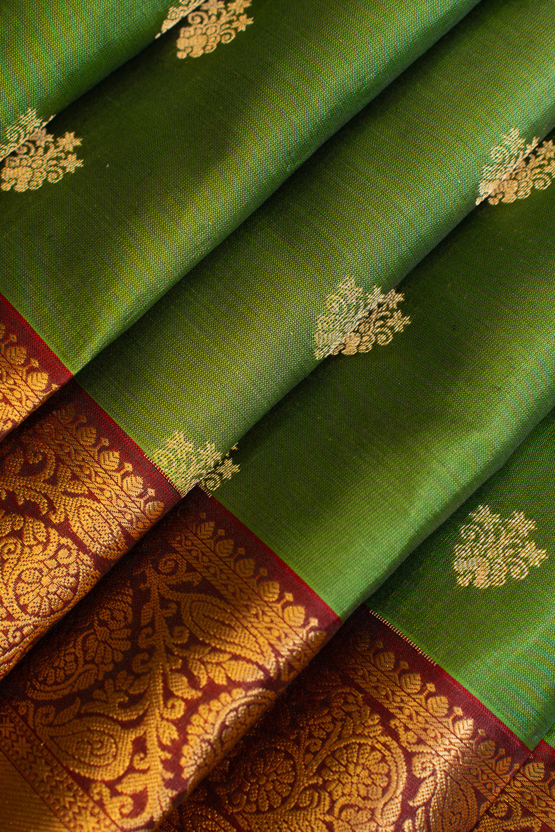 Mehendi green and red pure silk saree