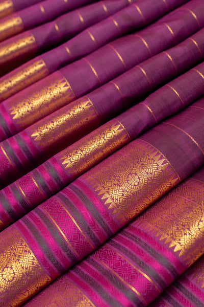 Purple neli stripes pure Kanchipuram silk saree