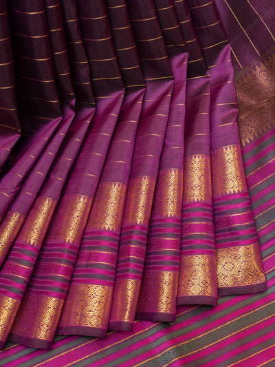 Purple neli stripes pure Kanchipuram silk saree