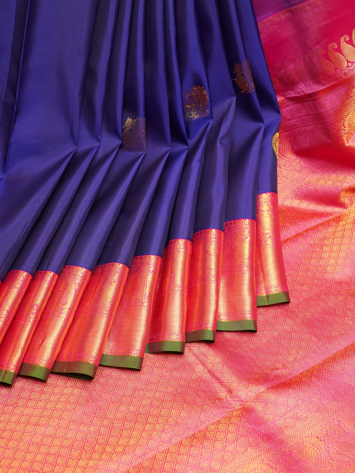 MS Blue and Pink Traditional Kanchipuram Silk Saree