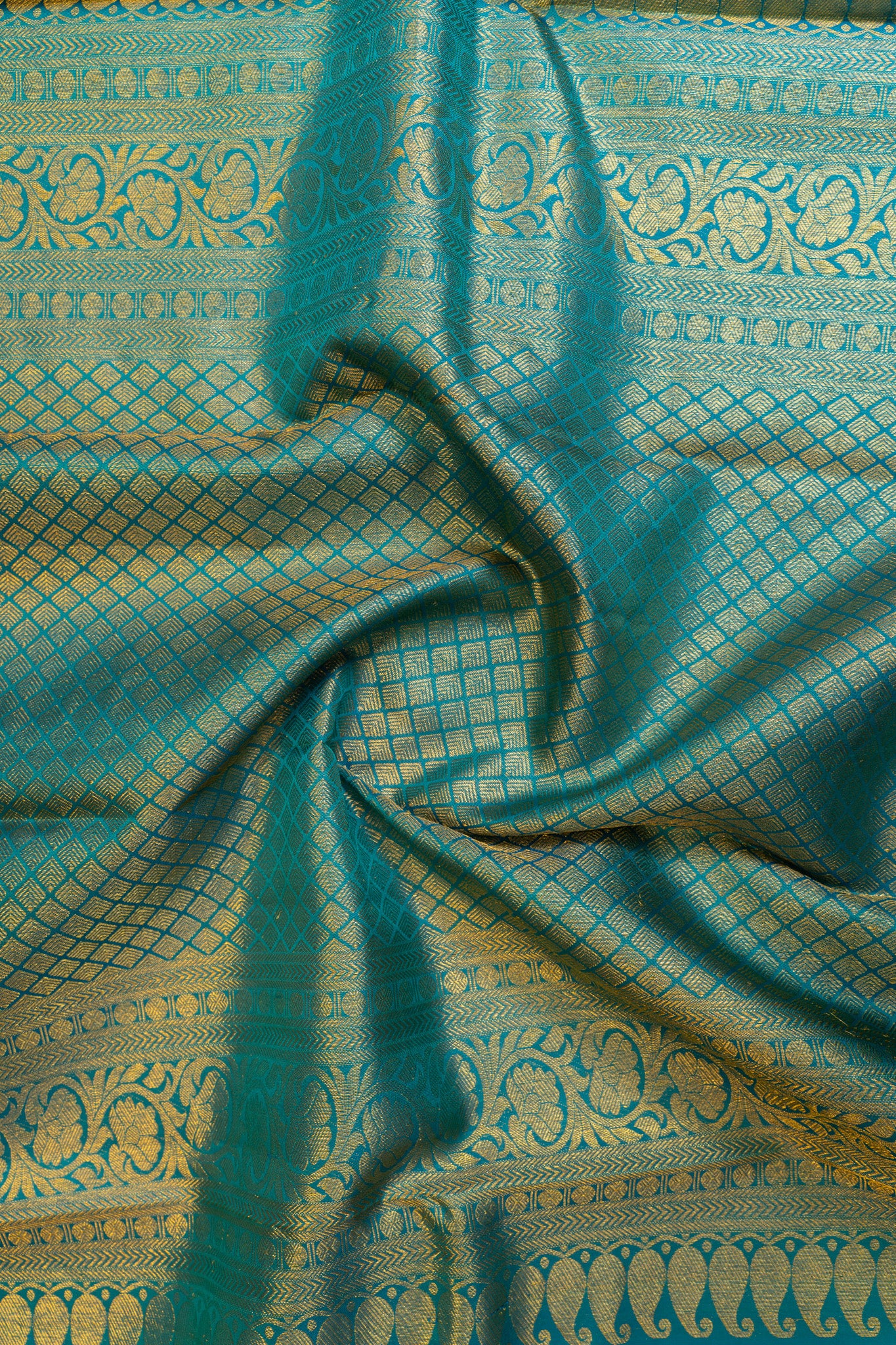 Beige and blue Zari checks pure Kanchipuram silk saree