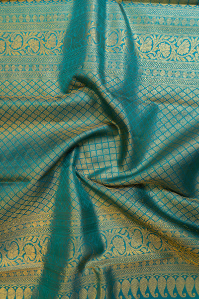 Beige and blue Zari checks pure Kanchipuram silk saree