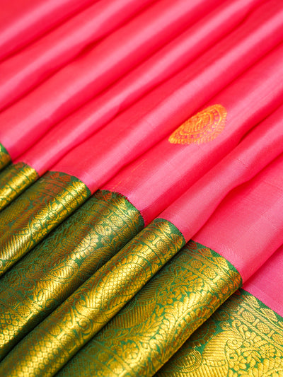 Pink and Green Traditional Pure Kanchipuram Silk Saree