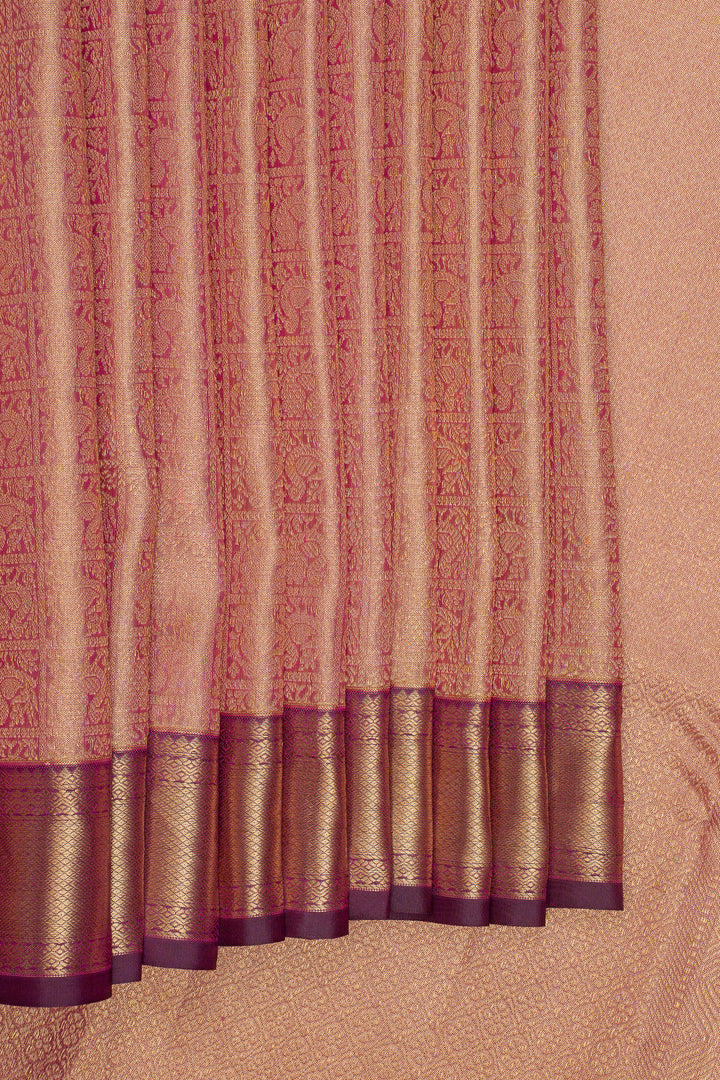 Pink and Purple Tissue Brocade Pure Kanchipuram Silk Saree