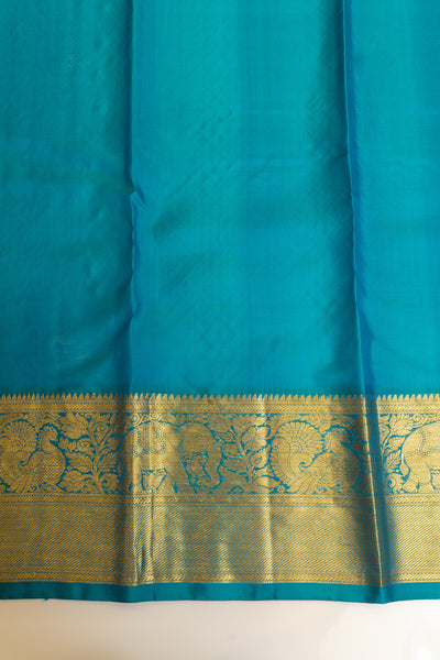 Beige and blue Zari checks pure Kanchipuram silk saree