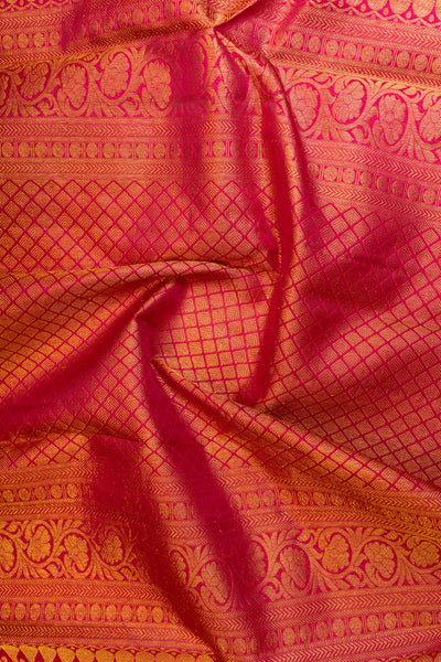 Yellow and pink zari checks pure Kanchipuram silk saree