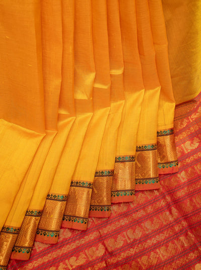 Yellow and Red Pure Handloom Silk Cotton Saree - Clio Silks