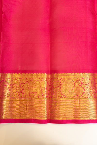 Yellow and pink zari checks pure Kanchipuram silk saree