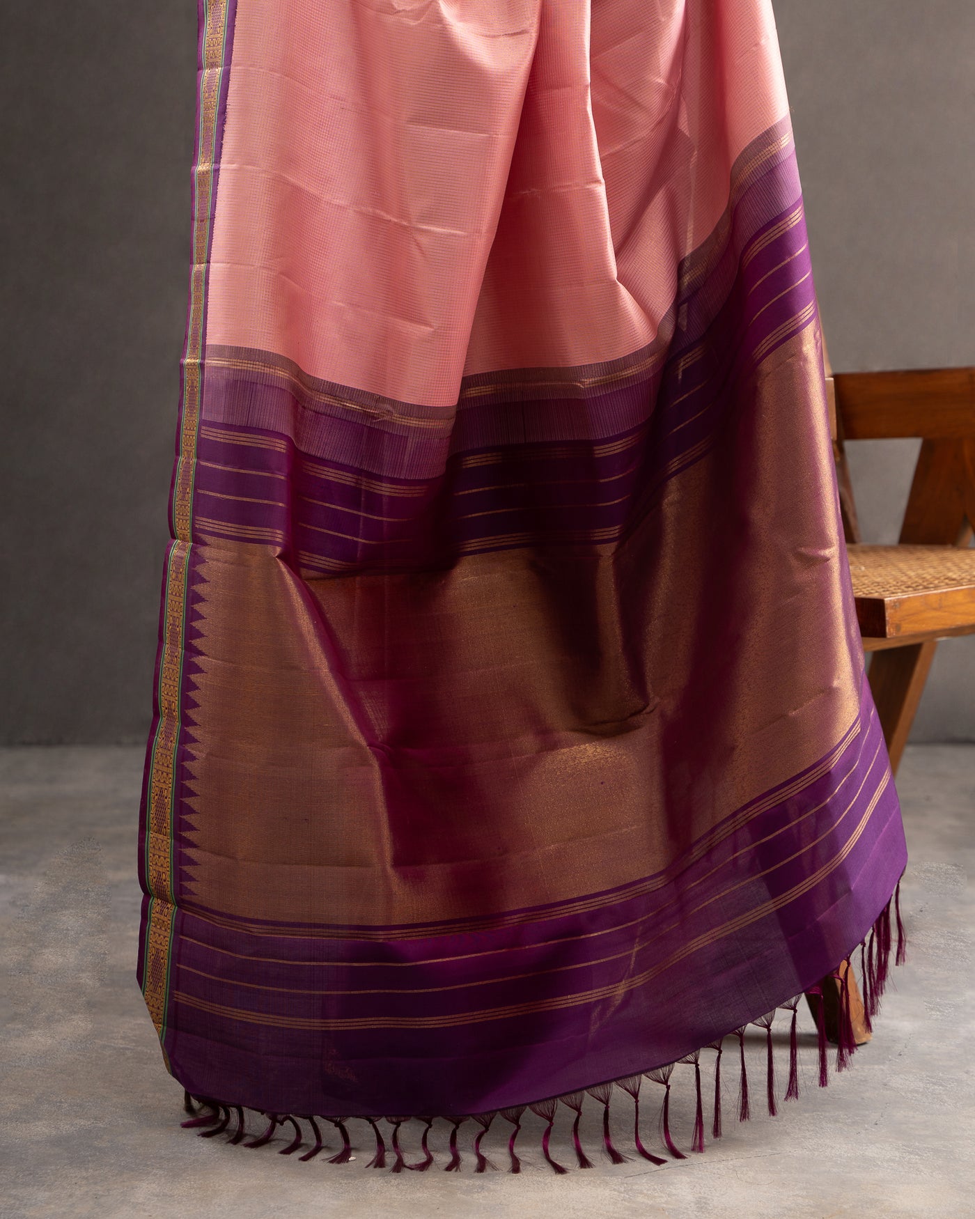 Blush Pink and Purple Pure Zari Kanchipuram Silk Saree - Clio Silks