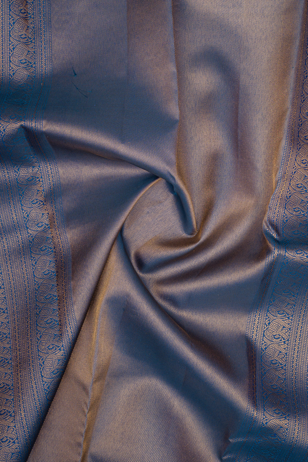 Peacock Blue Temple Brocade Pure Kanchipuram Silk Saree