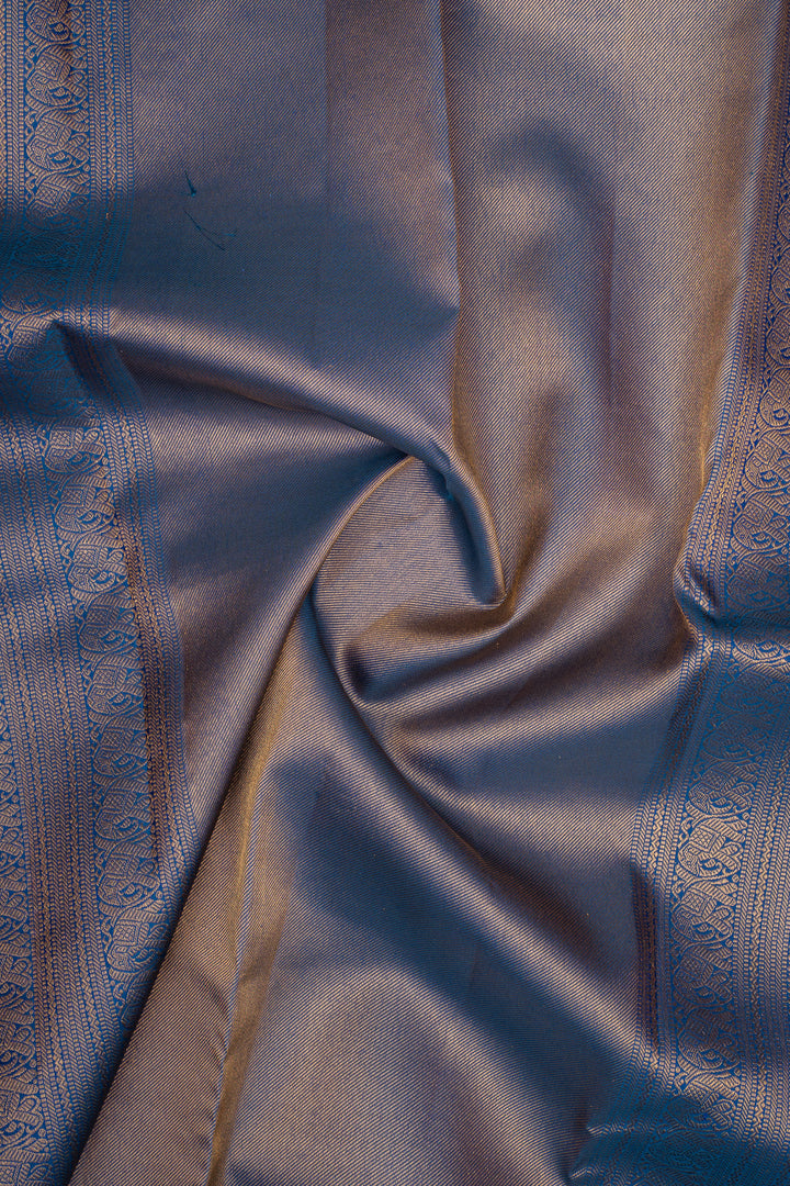 Peacock Blue Temple Brocade Pure Kanchipuram Silk Saree