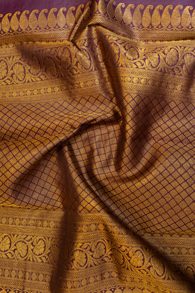 Ice blue and jamun checks pure Kanchipuram silk saree