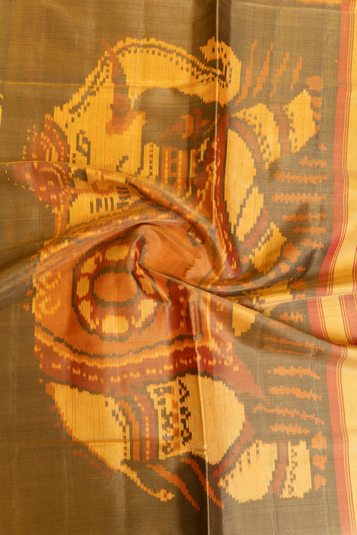 Khaki green pure ikat patan patola silk saree