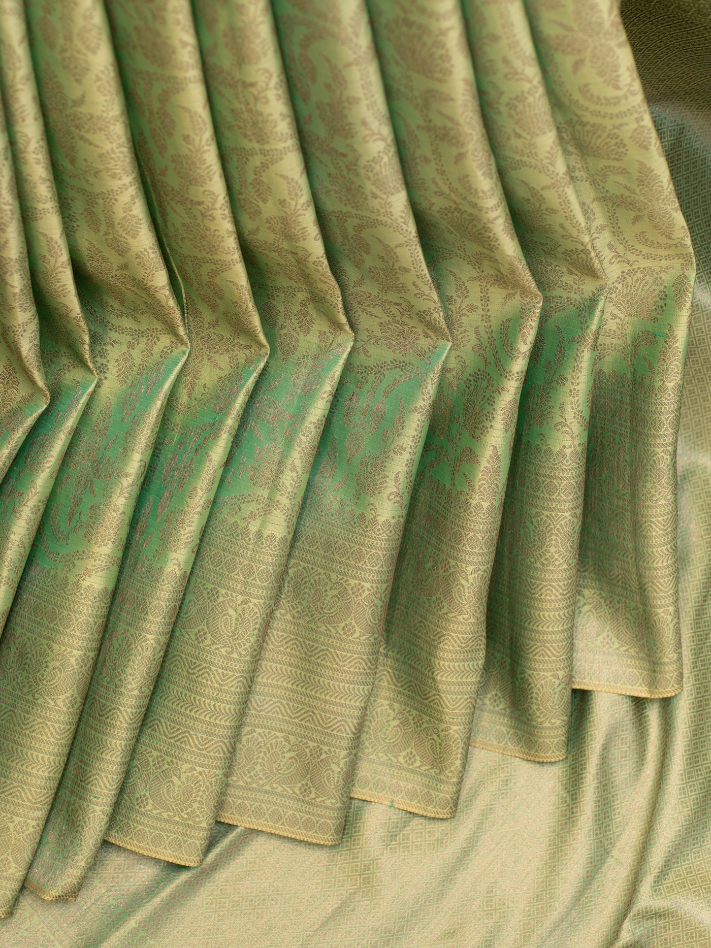 Mint green floral zari brocade pure Kanchipuram silk saree