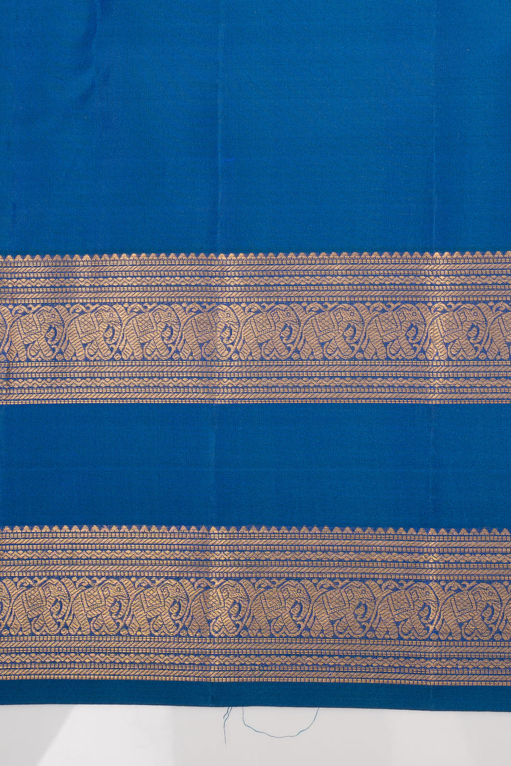 Peacock Blue Temple Brocade Pure Kanchipuram Silk Saree