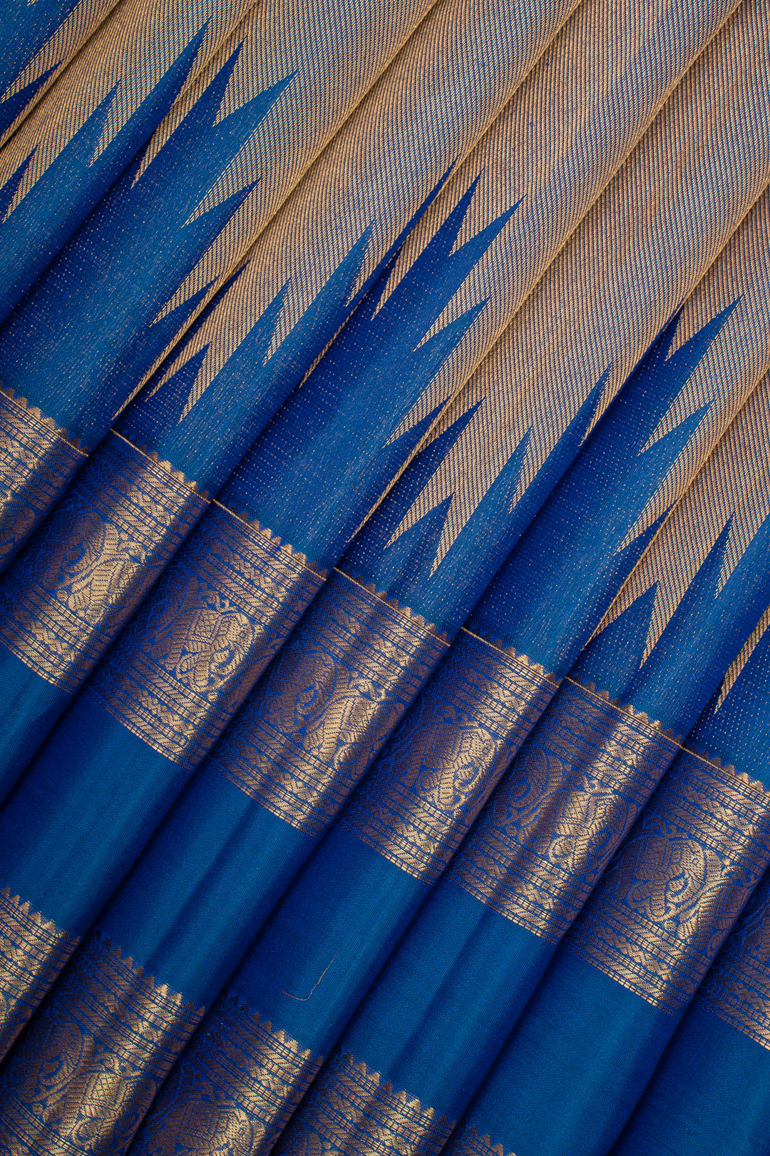 Peacock Blue Temple Brocade Pure Kanchipuram Silk Saree