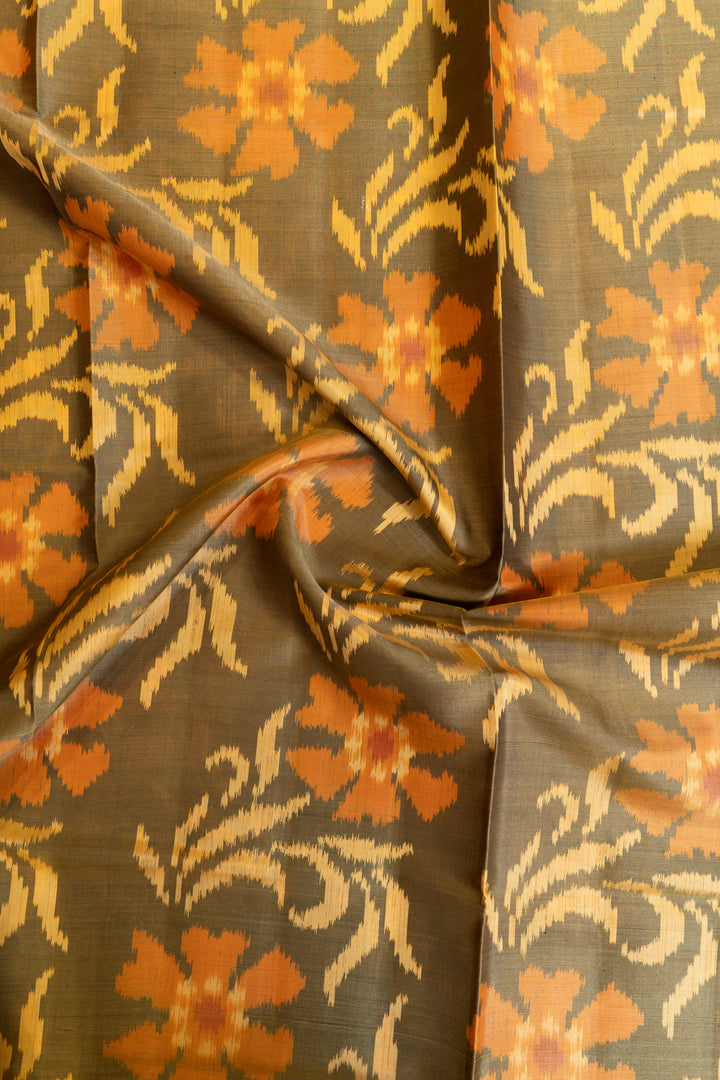 Khaki green pure ikat patan patola silk saree