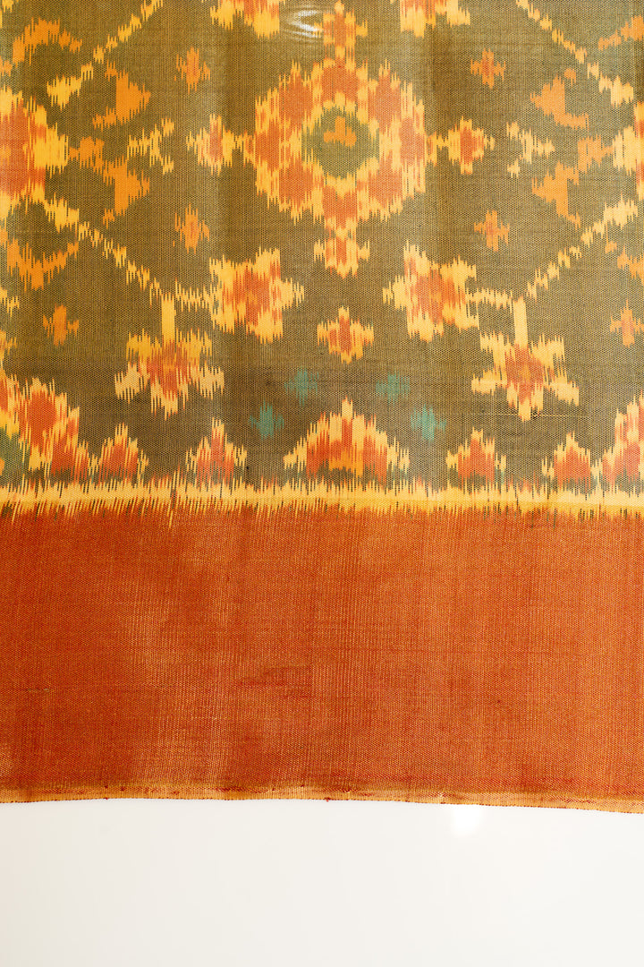 Khaki green pure ikat patan patola silk saree