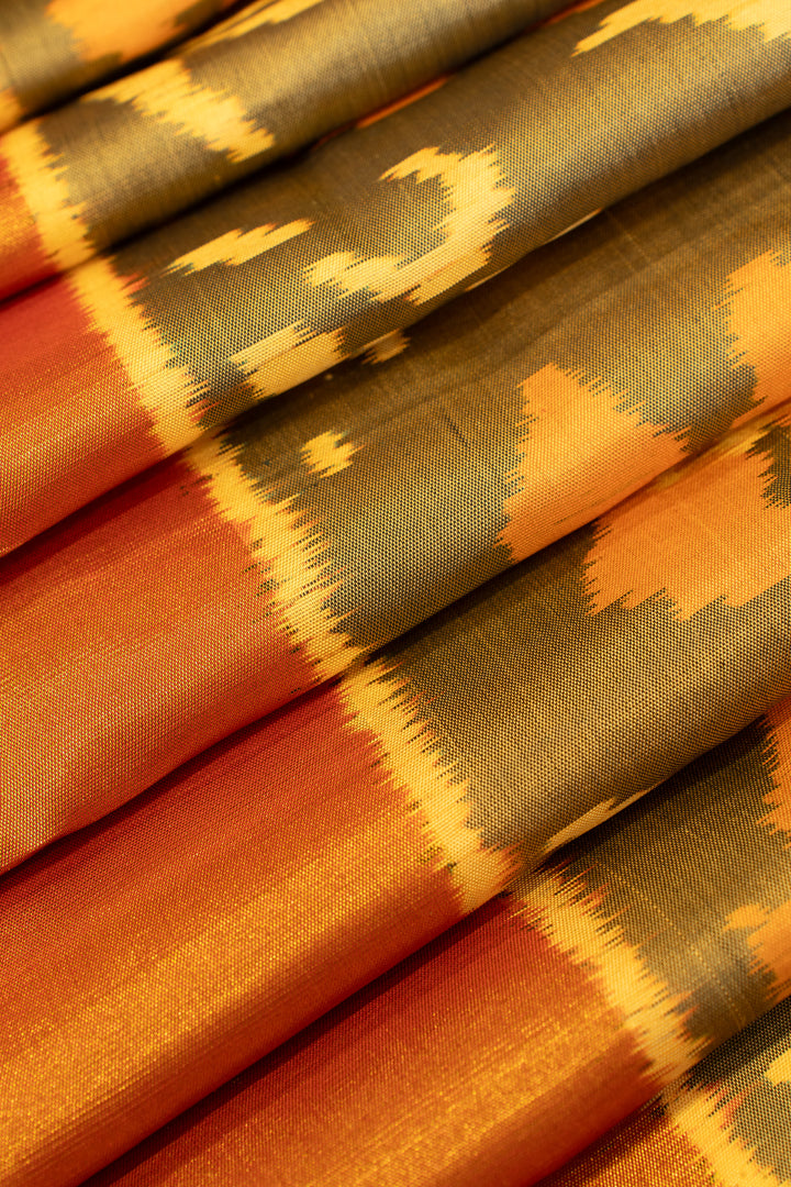 Khaki green pure ikat patan patola silk saree