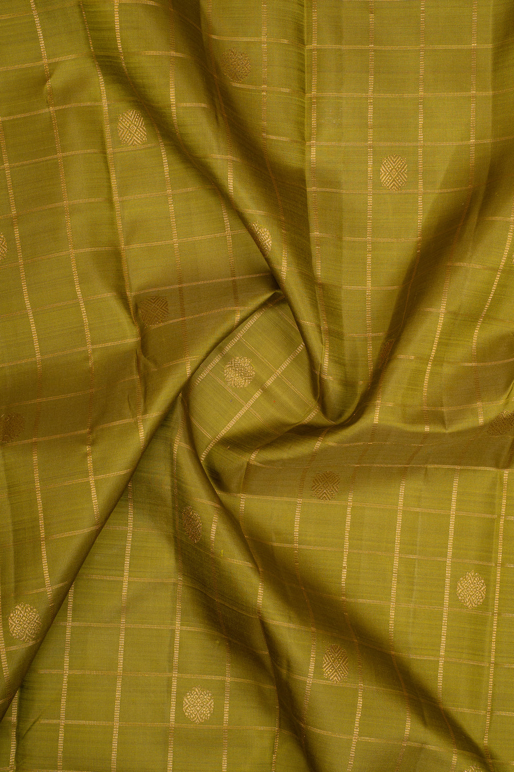 Mehandi Green Zari Checks Pure Kanchipuram Silk Saree