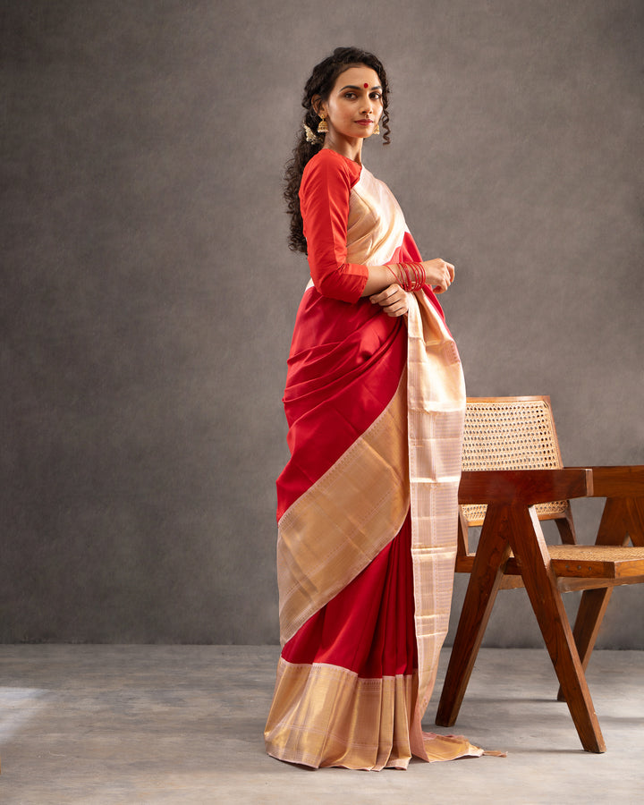 Red and Pink Pure Zari Kanchipuram Silk Saree - Clio Silks