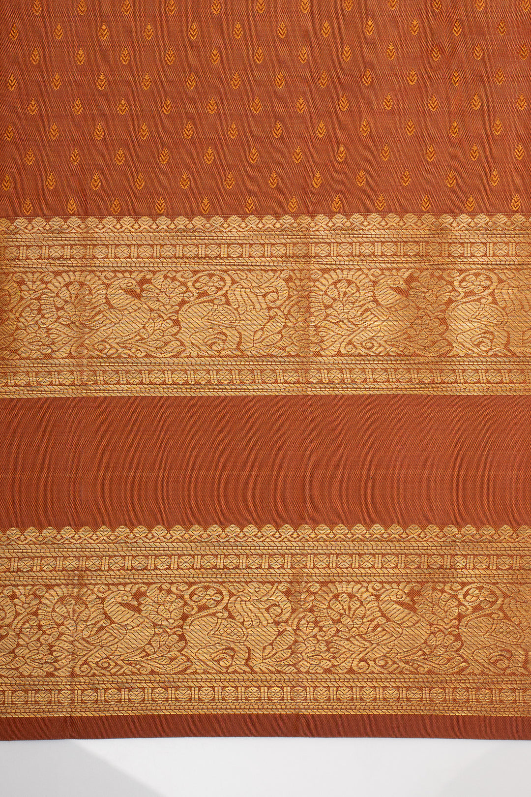 Rust Orange Brocade Pure Kanchipuram Silk Saree