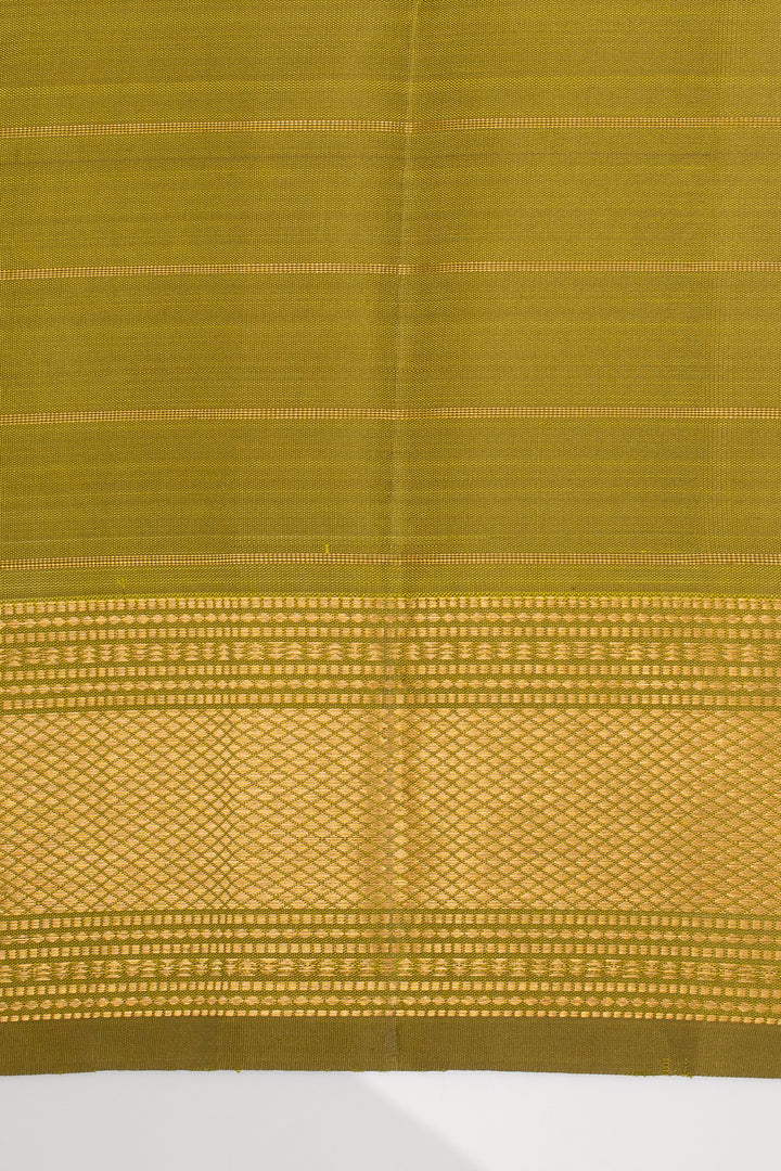 Mehandi Green Zari Checks Pure Kanchipuram Silk Saree